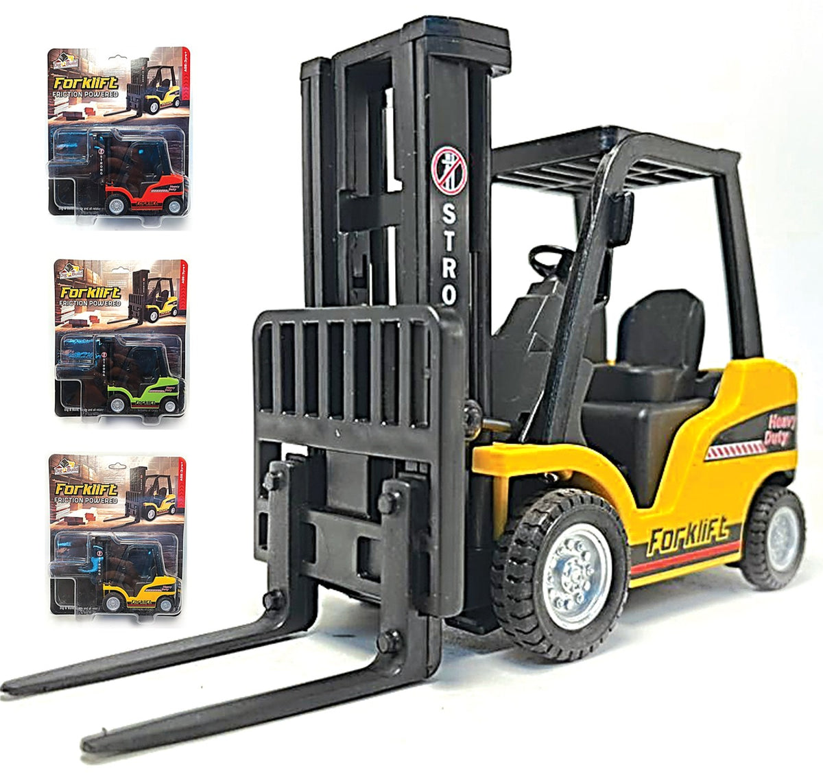 Toy fork lift 1:24 in yellow, with red and green colour options shown