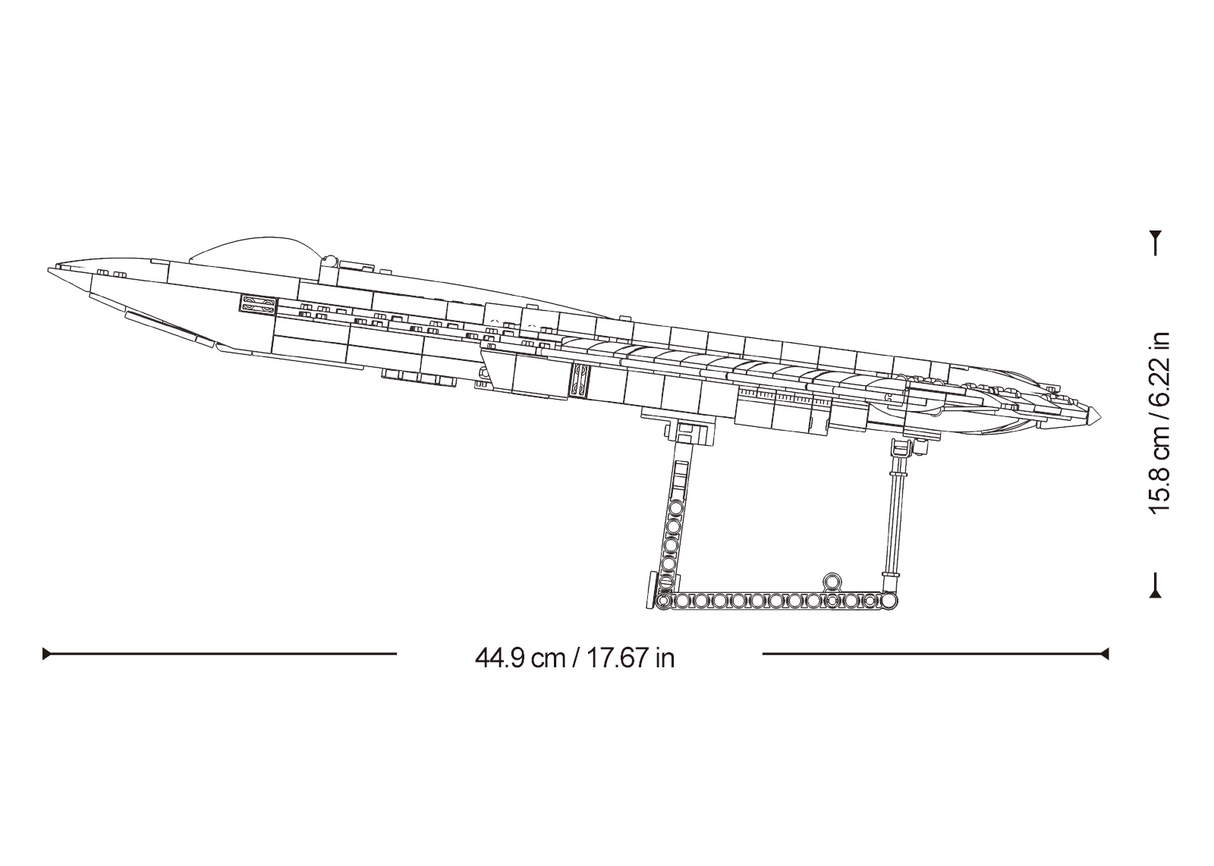 Sluban J-36 fighter jet brick model side profile