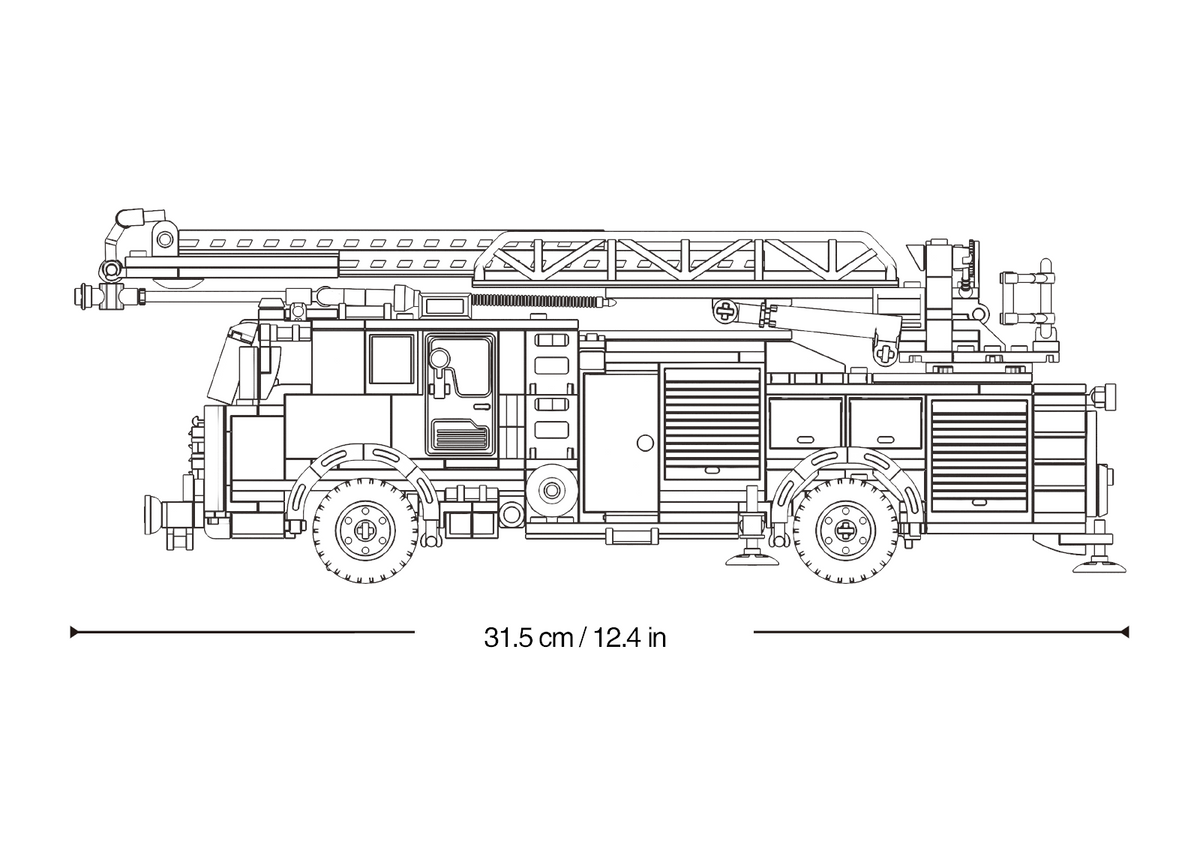 Sluban fire truck cab and rescue equipment detail