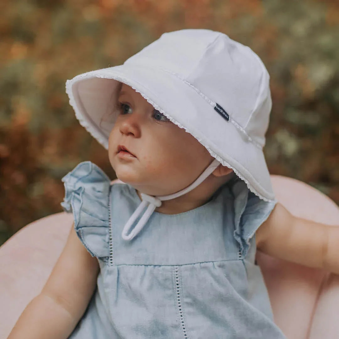Toddler Bucket Hat Ruffle Trim - White
