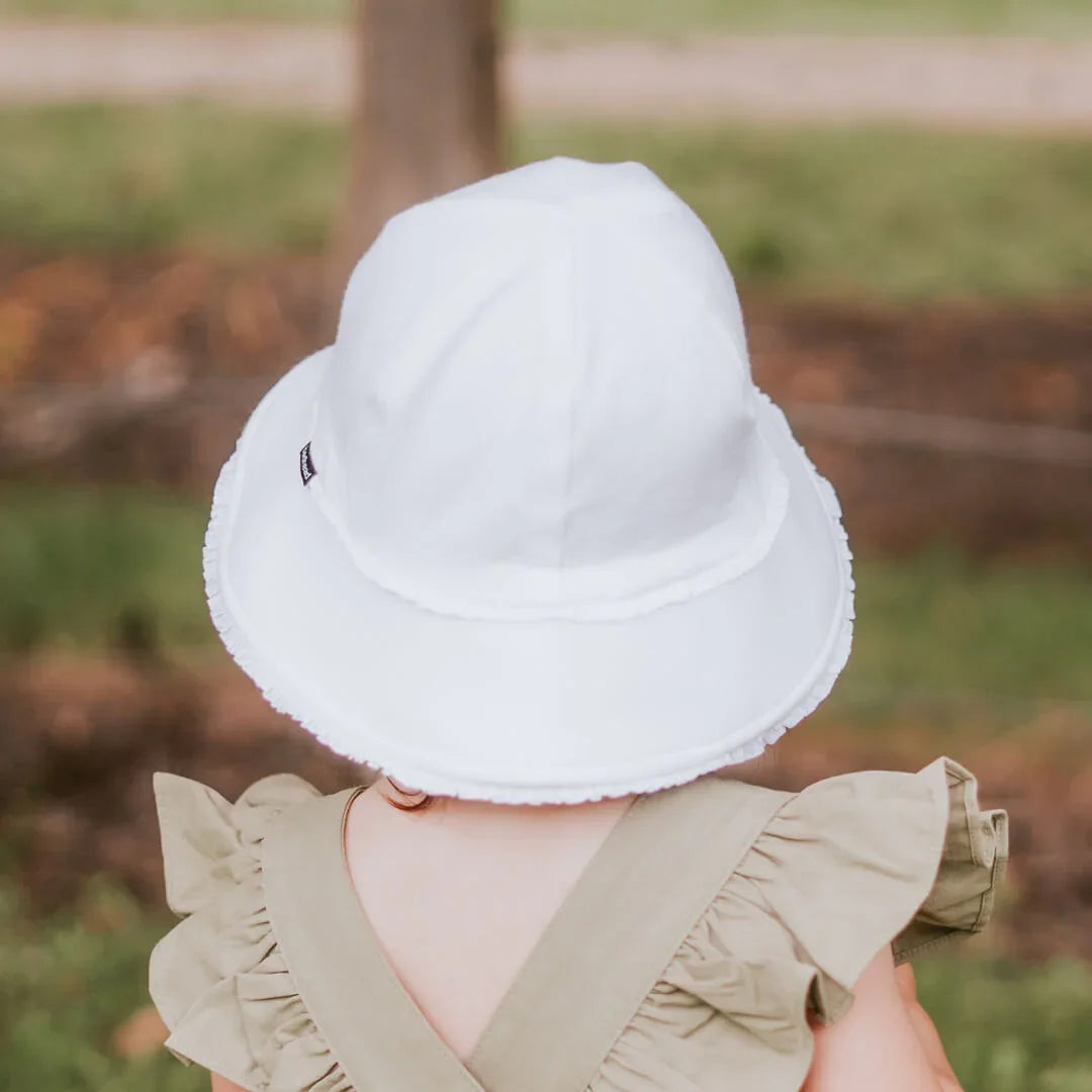 Toddler Bucket Hat Ruffle Trim - White