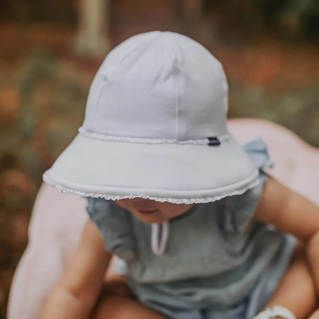 Toddler Bucket Hat Ruffle Trim - White