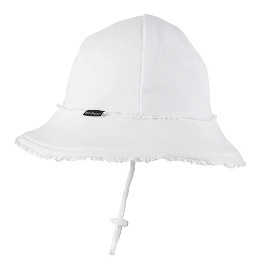 Toddler Bucket Hat Ruffle Trim - White
