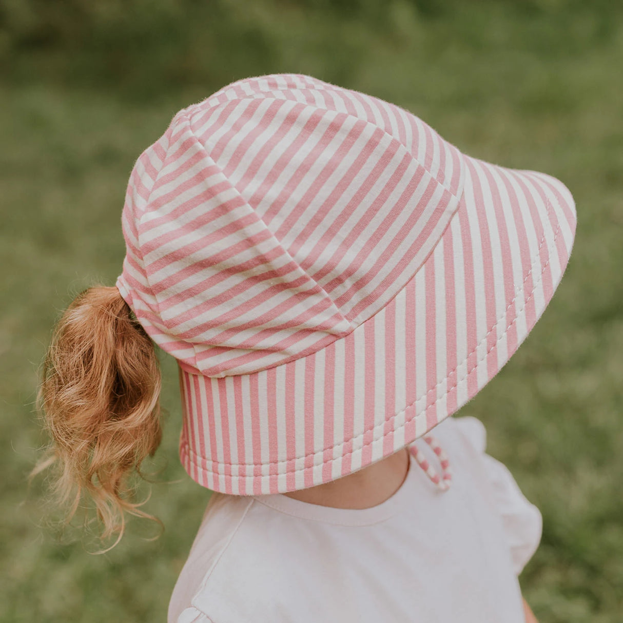 Kids Ponytail Bucket Sun Hat - Pink Stripe - Toybox Tales