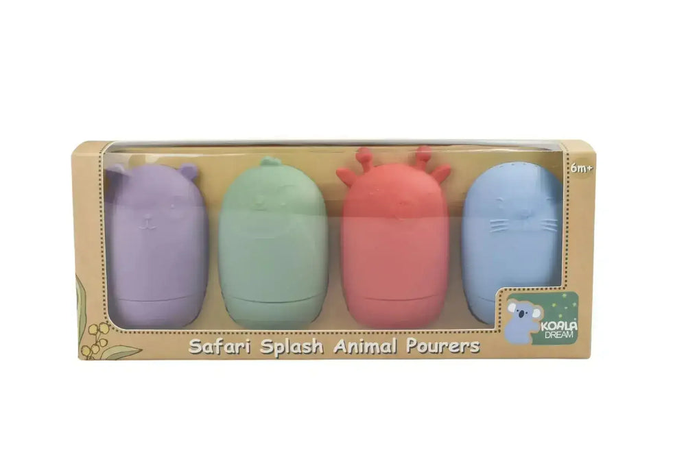Silicone Safari Splash Animal Pourers 4 Piece Set- Brights - Toybox Tales
