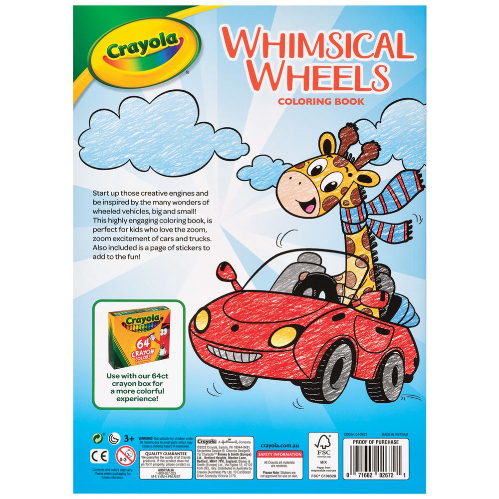 Crayola Whimsical Wheels Colouring Book inside pages