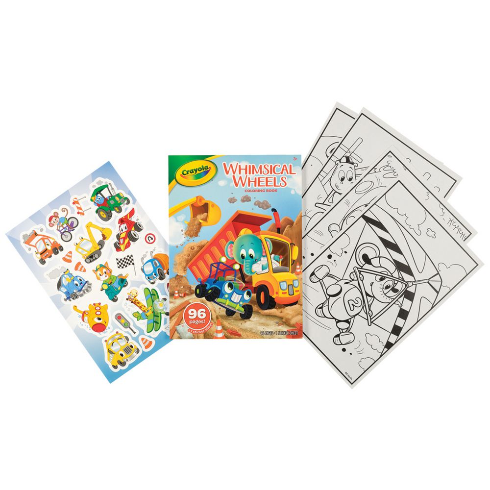 Crayola Whimsical Wheels Colouring Book vehicle illustrations