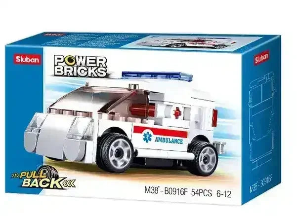 Sluban | Power Bricks Pull Back Car Ambulance 54 Pcs - Toybox Tales