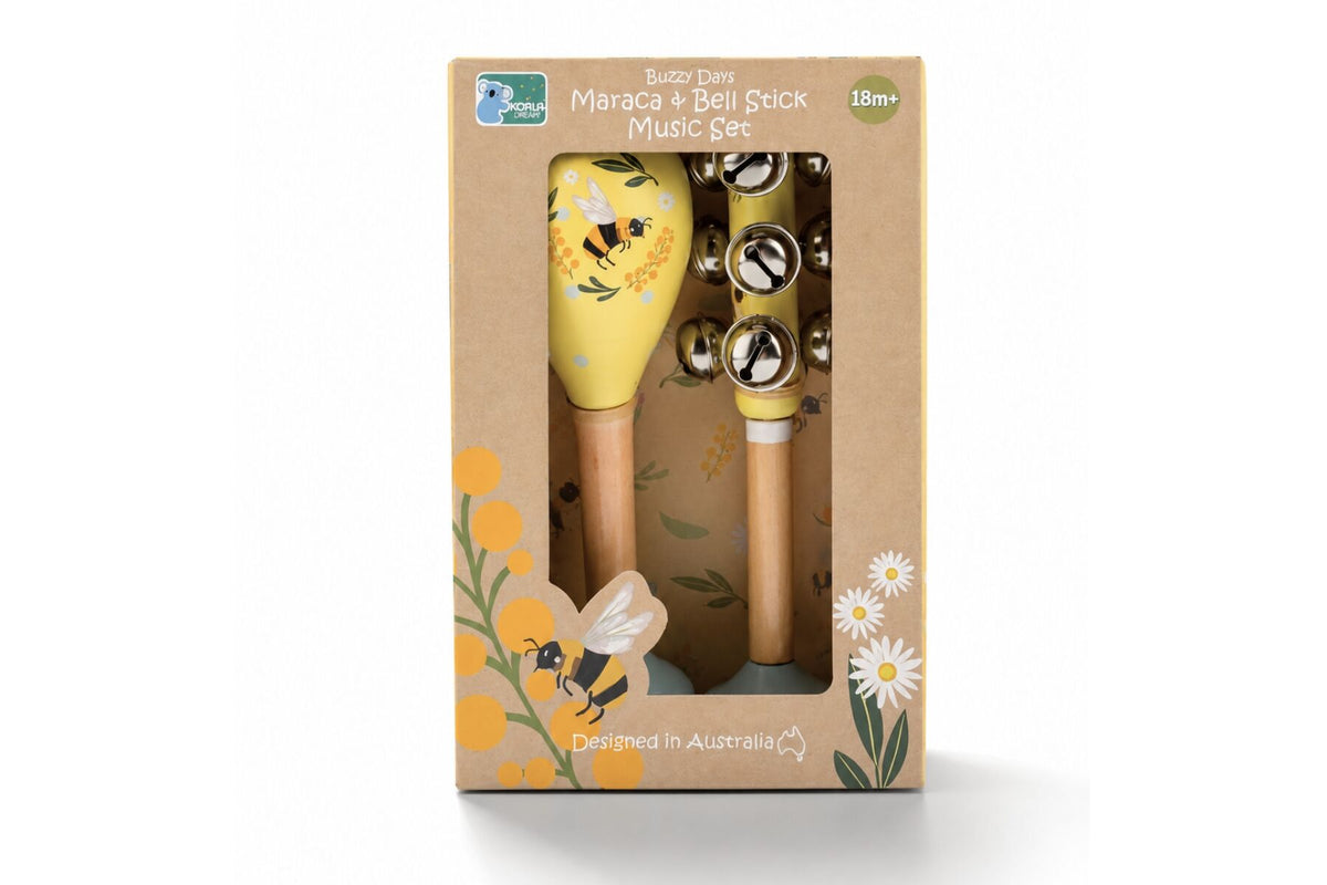 Buzzy Days Bee Aussie Floral Maraca and Bellstick Set