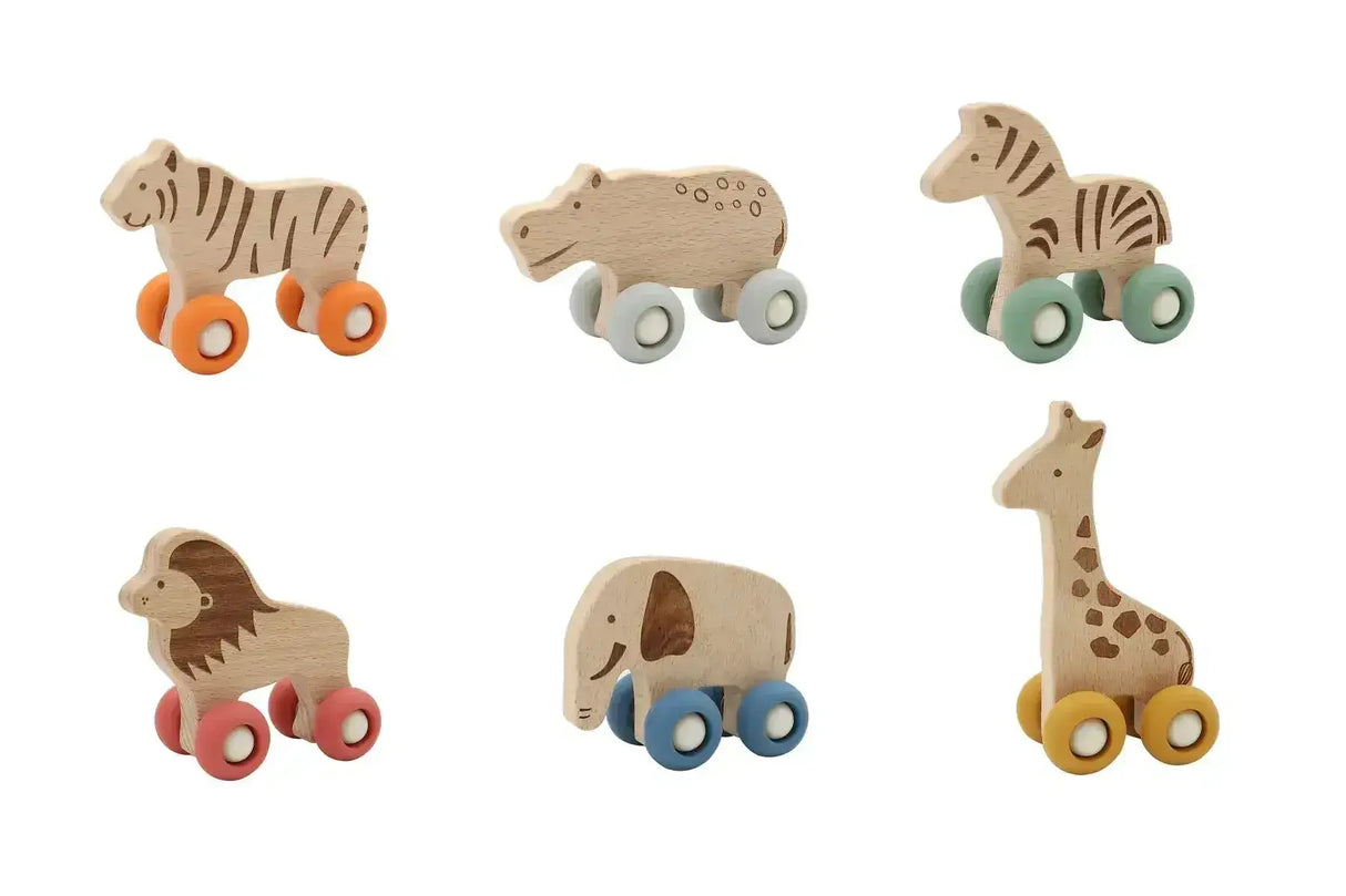 Wildlife Wooden Animal With Silicone Wheels - Toybox Tales