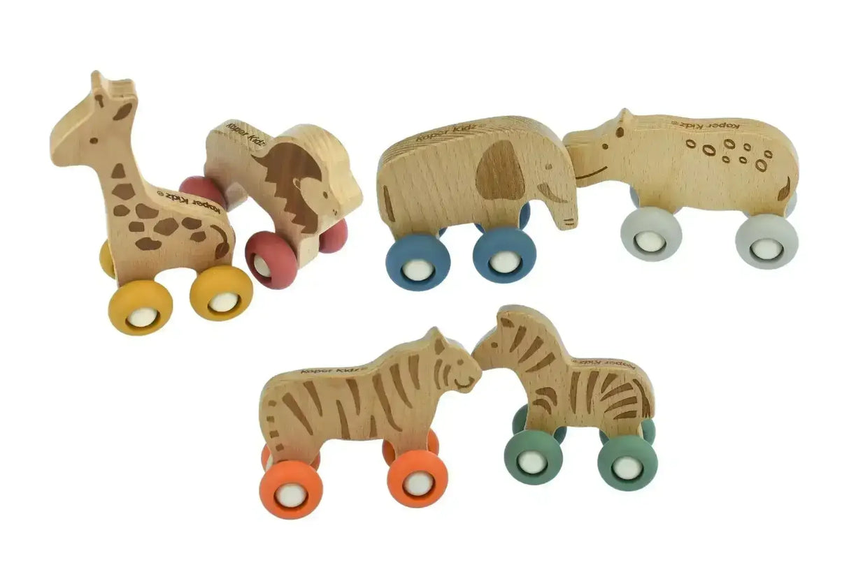 Wildlife Wooden Animal With Silicone Wheels - Toybox Tales
