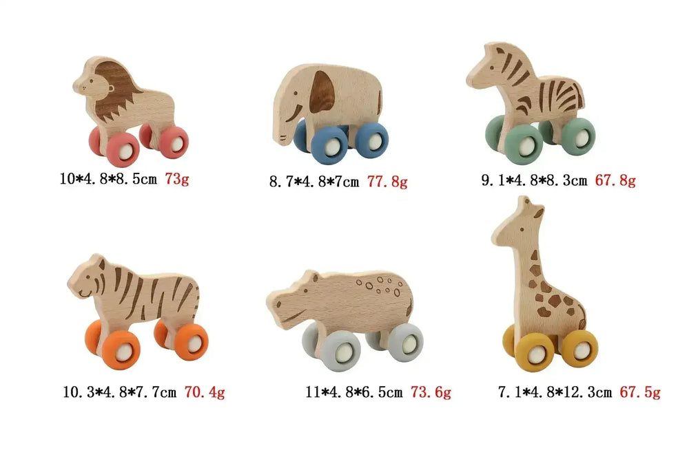 Wildlife Wooden Animal With Silicone Wheels - Toybox Tales