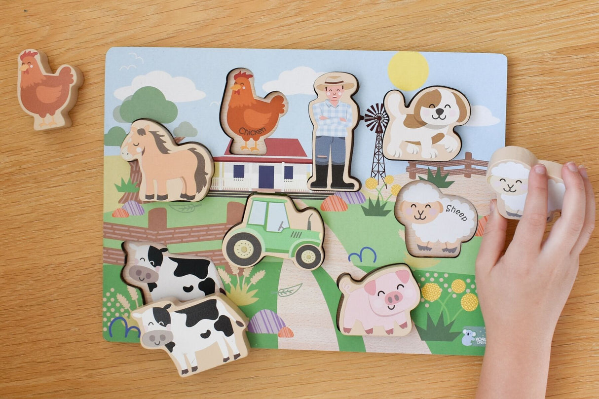 Wooden Chunky Aussie Farm Animal Puzzle