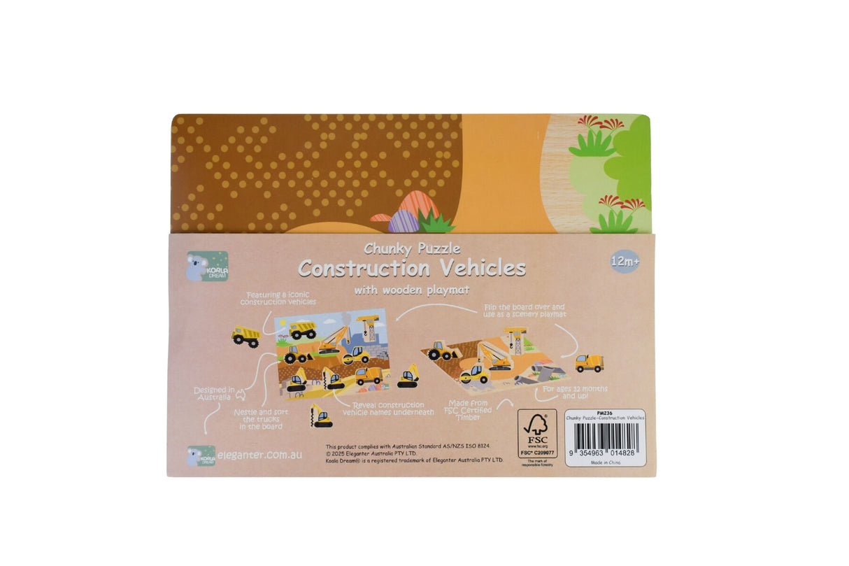 Wooden Chunky Construction Vehicle Puzzle