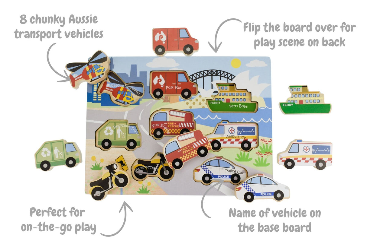 Wooden Chunky Aussie Transport Vehicle Puzzle