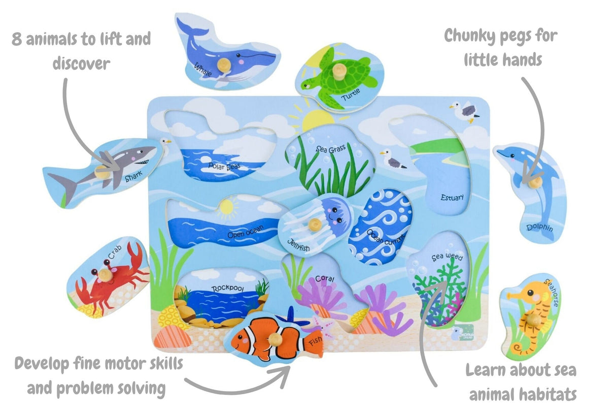2 In 1 Sea Animal And Their Habitats Peg Puzzle