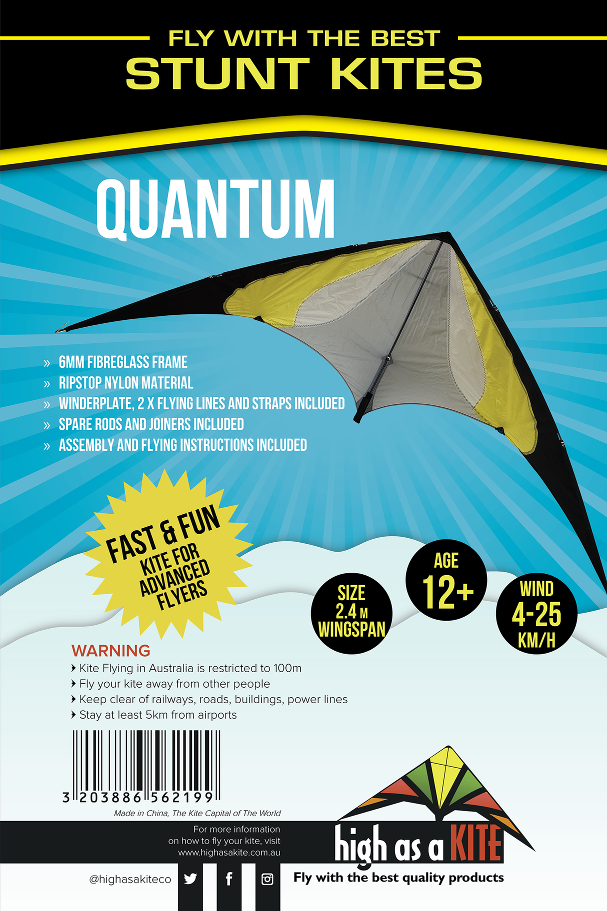 Quantum yellow and black stunt kite