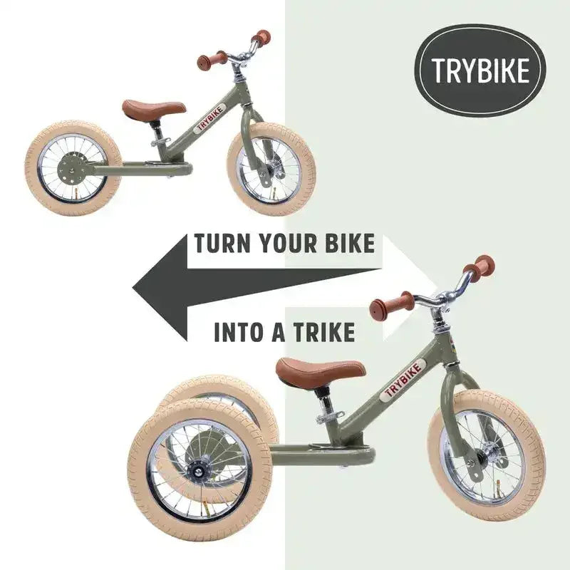 Trybike | Vintage Green with Cream Tyres | Trike & Balance Bike - Toybox Tales