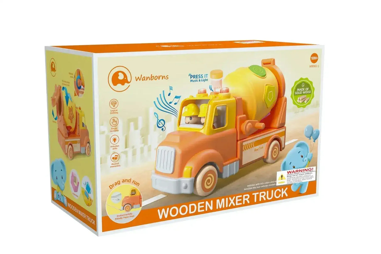 Wooden Mixer Truck with Blocks and Sound and Light