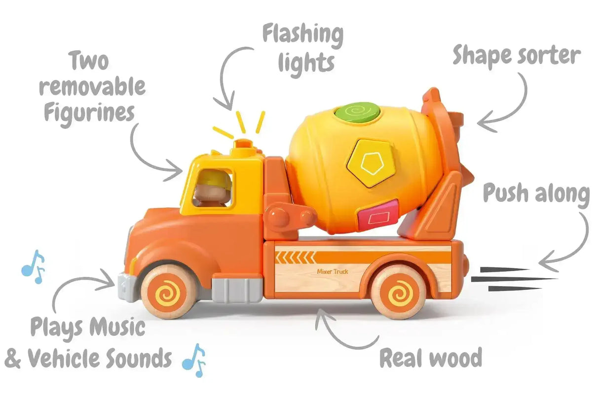 Wooden Mixer Truck with Blocks and Sound and Light