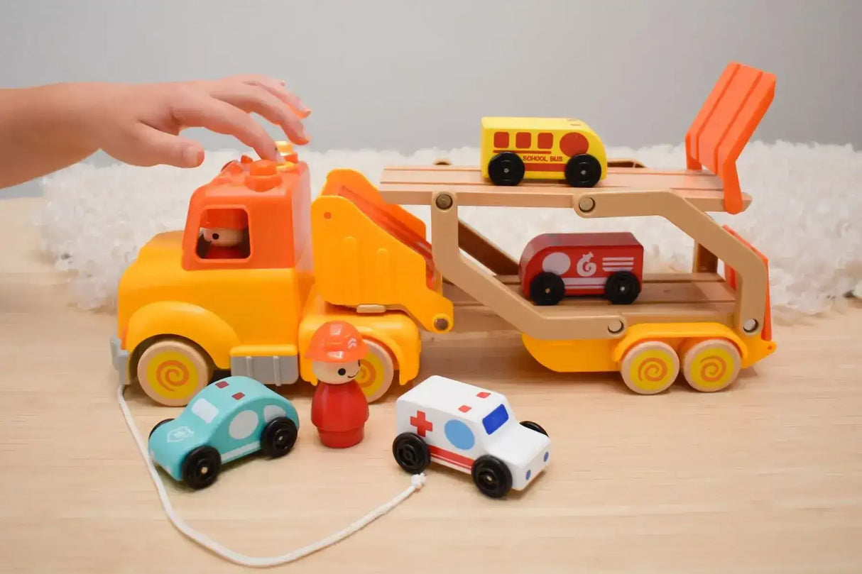 Wooden Car Carrier with Sound and Light