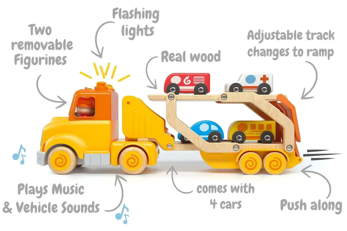 Wooden Car Carrier with Sound and Light