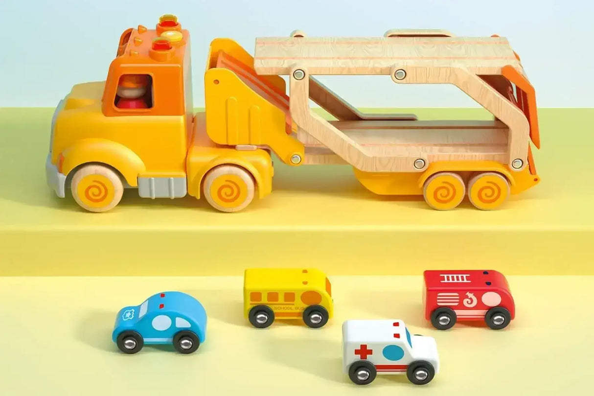Wooden Car Carrier with Sound and Light