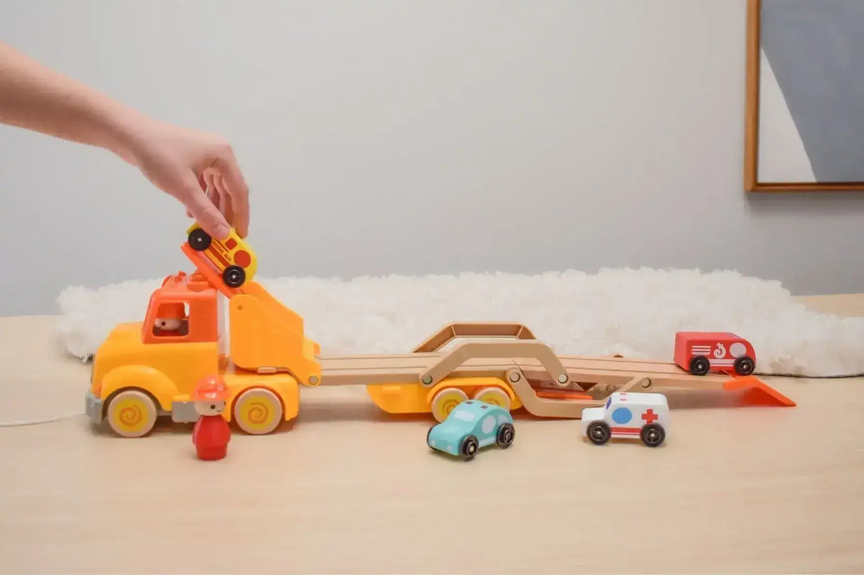 Wooden Car Carrier with Sound and Light