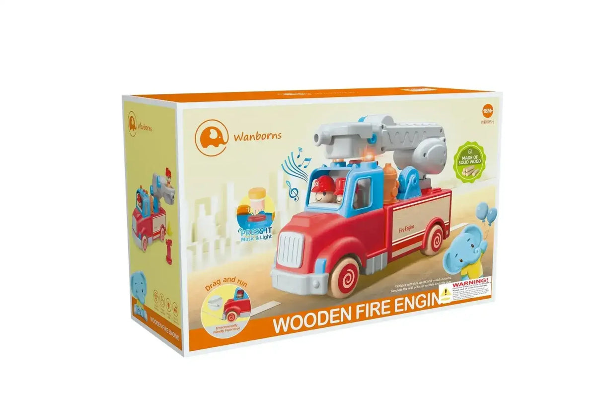 Wooden Fire Engine with Sound and Light