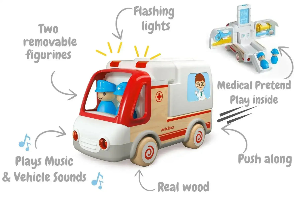 Wooden Ambulance and Accessories with Light and Sound