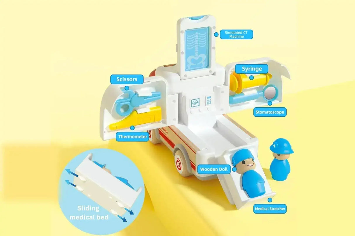 Wooden Ambulance and Accessories with Light and Sound