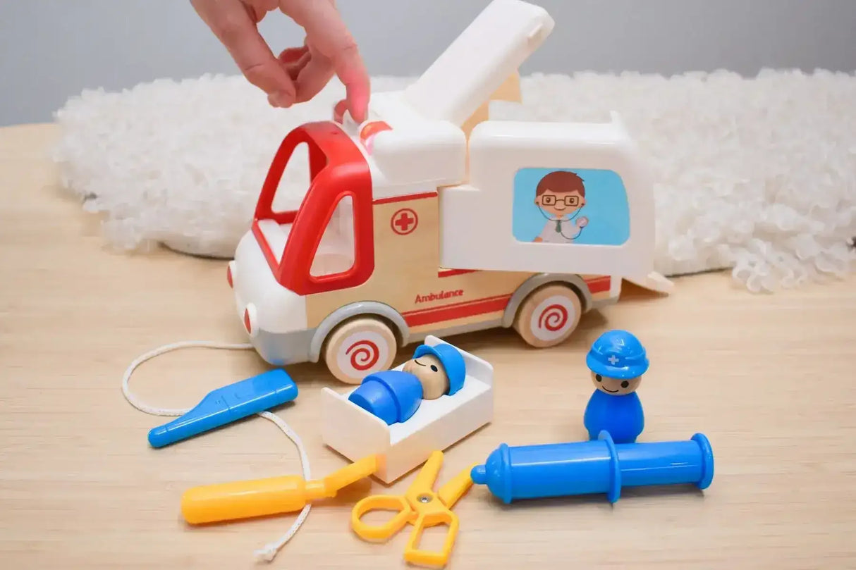 Wooden Ambulance and Accessories with Light and Sound
