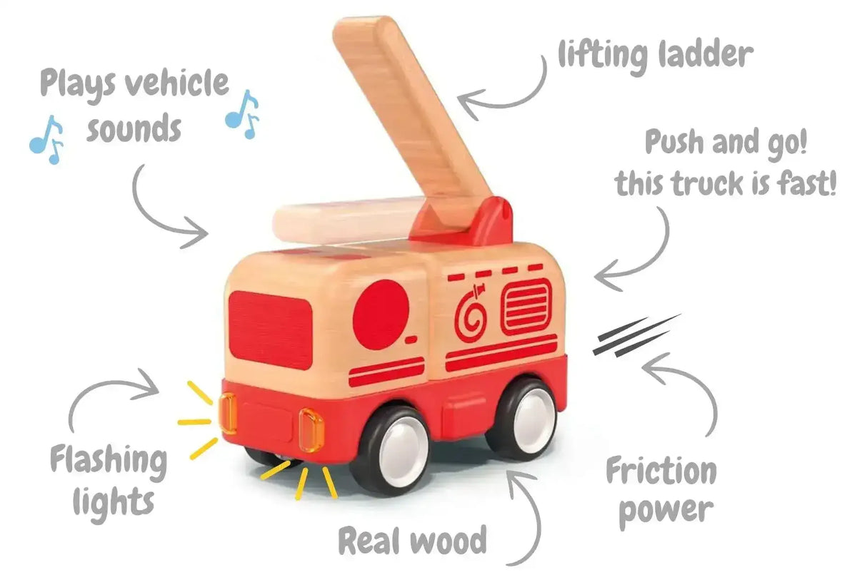 Wooden Friction Fire Engine with Light and Sound