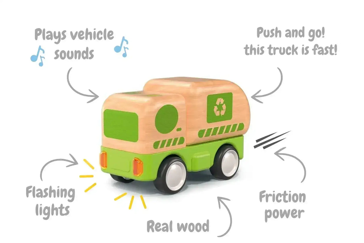 Wooden Friction Recycling Truck with Sound and Light