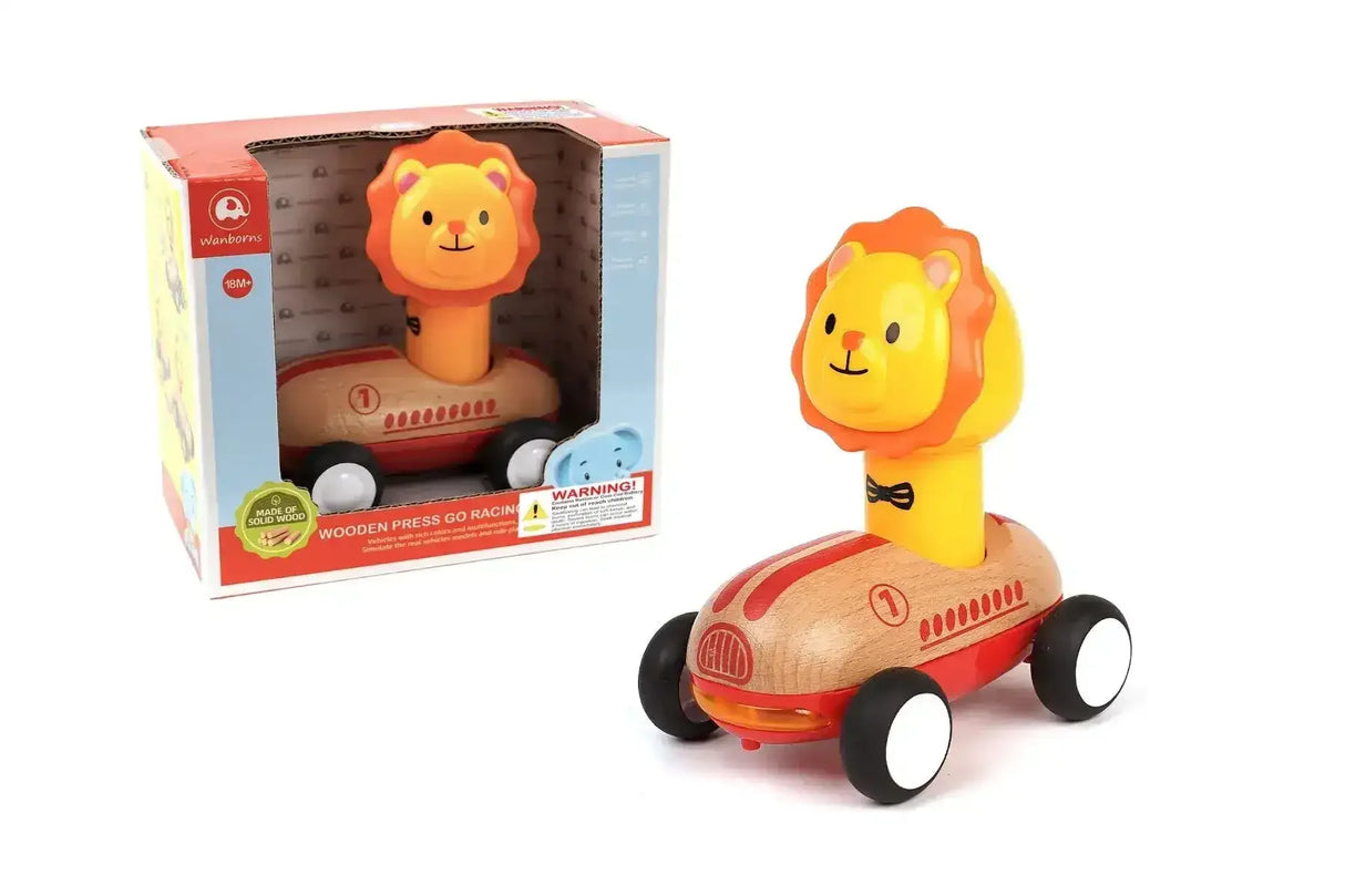 Wooden Press Go Racer with Light and Sound | Lion