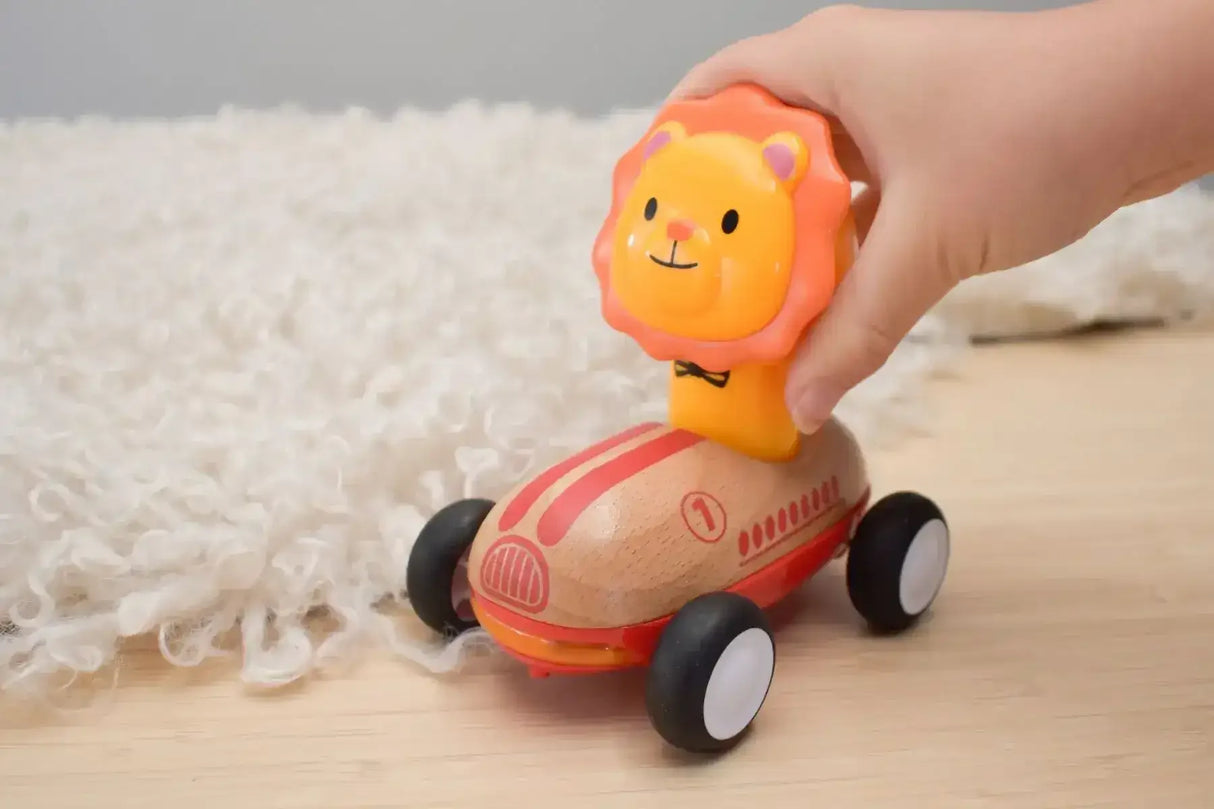 Wooden Press Go Racer with Light and Sound | Lion