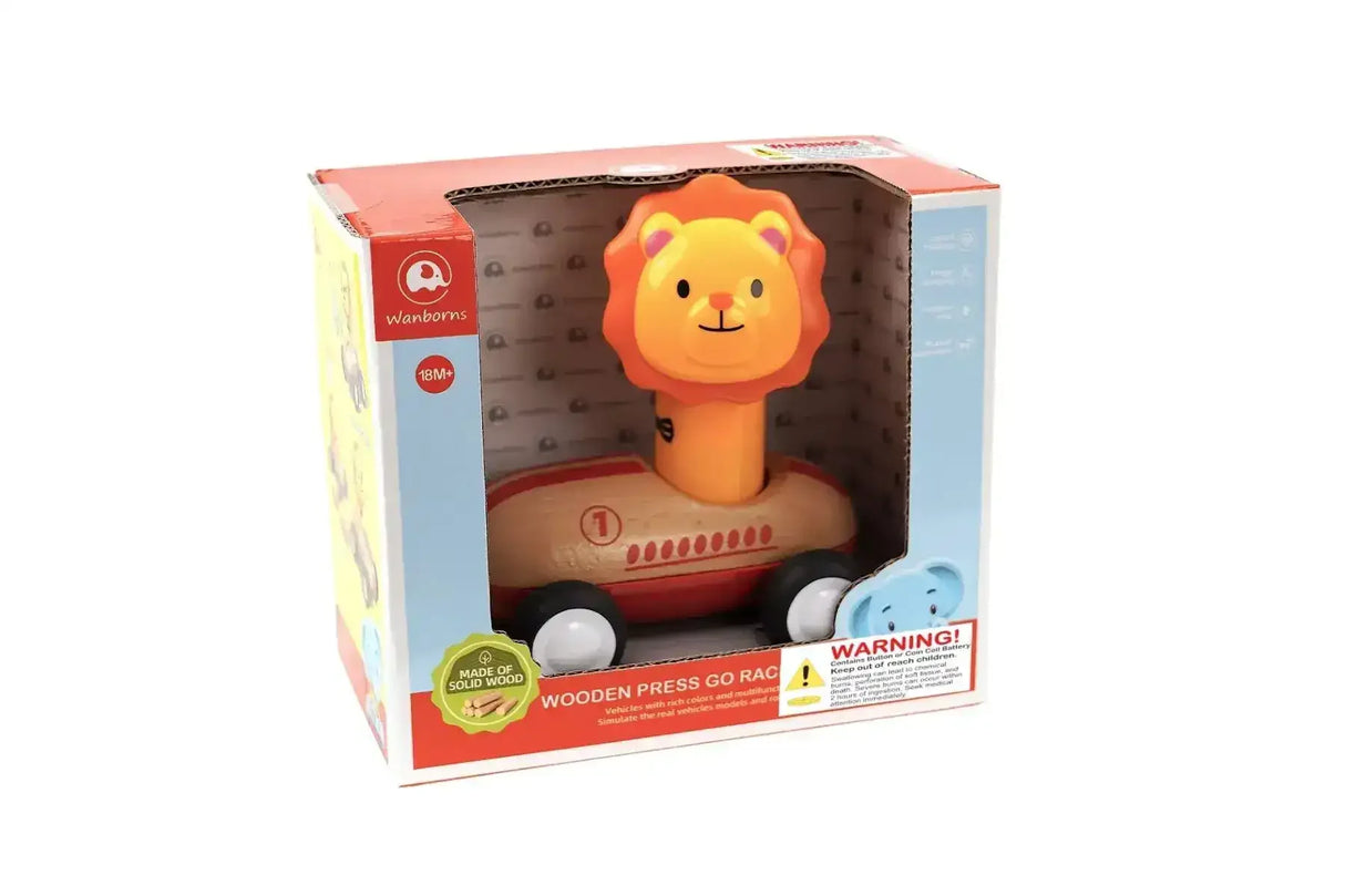 Wooden Press Go Racer with Light and Sound | Lion