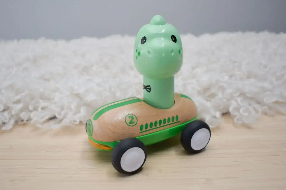 Wooden Press Go Racer with Light and Sound | Dinosaur