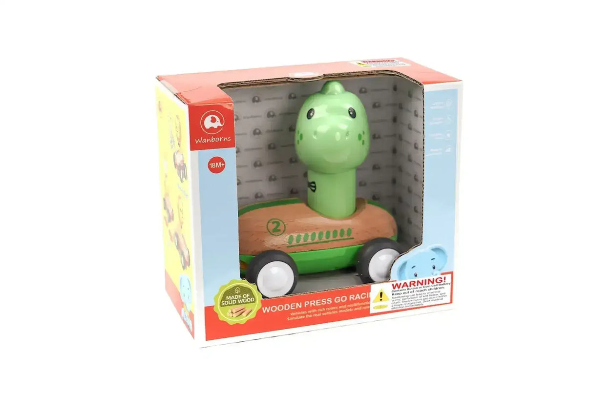 Wooden Press Go Racer with Light and Sound | Dinosaur