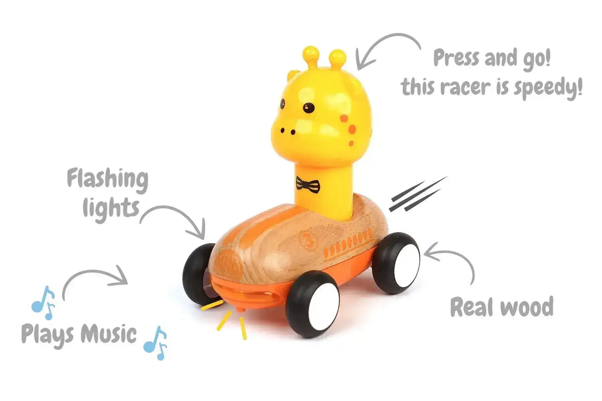 Wooden Press Go Racer with Light and Sound | Giraffe