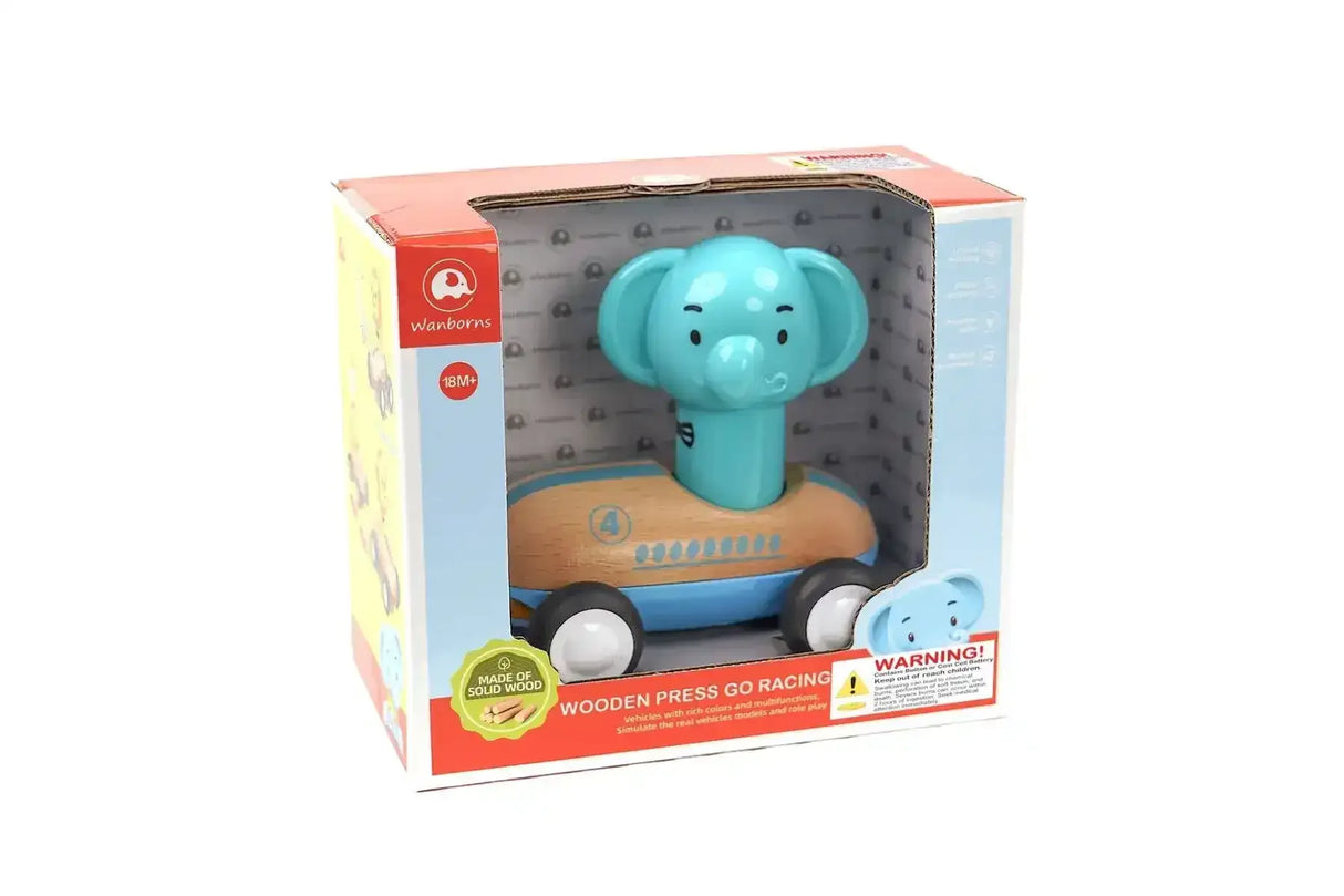 Wooden Press Go Racer with Light and Sound | Elephant