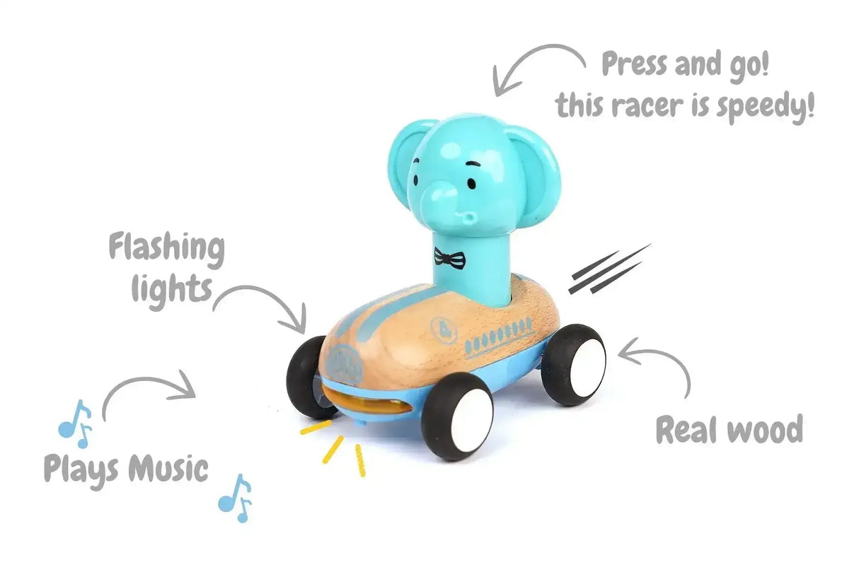 Wooden Press Go Racer with Light and Sound | Elephant
