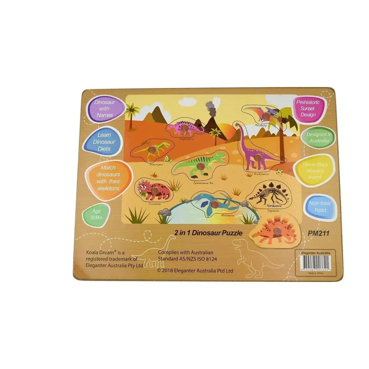 2 in 1 Peg Puzzle - Dinosaurs - Toybox Tales