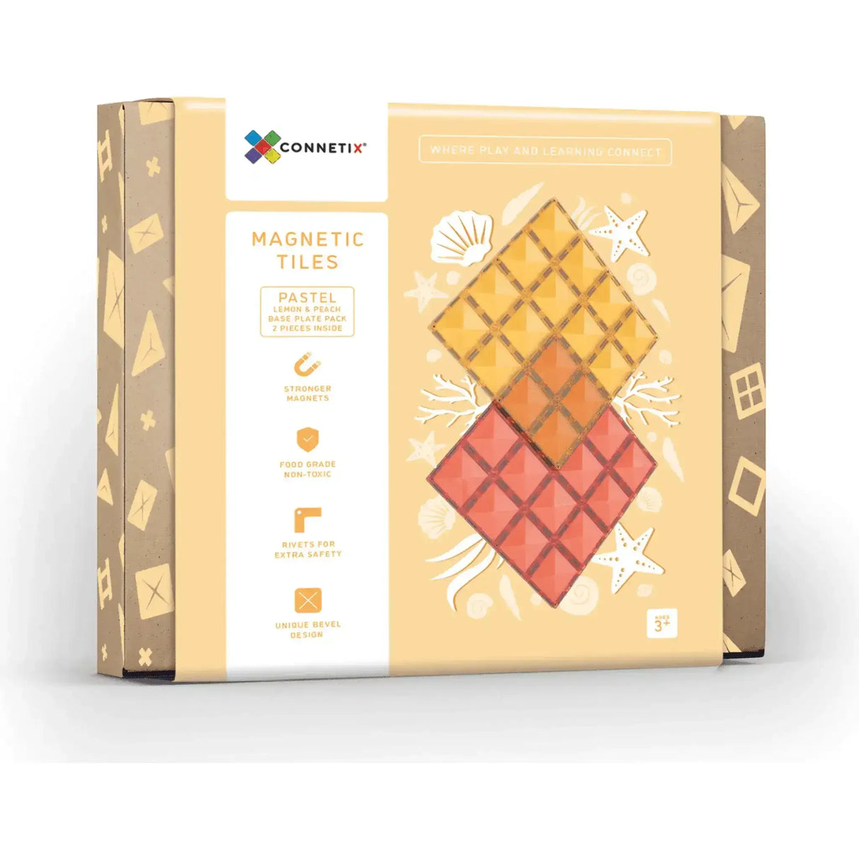 Connetix 2 Piece Base Plate Lemon & Peach Pack Pastel - Toybox Tales