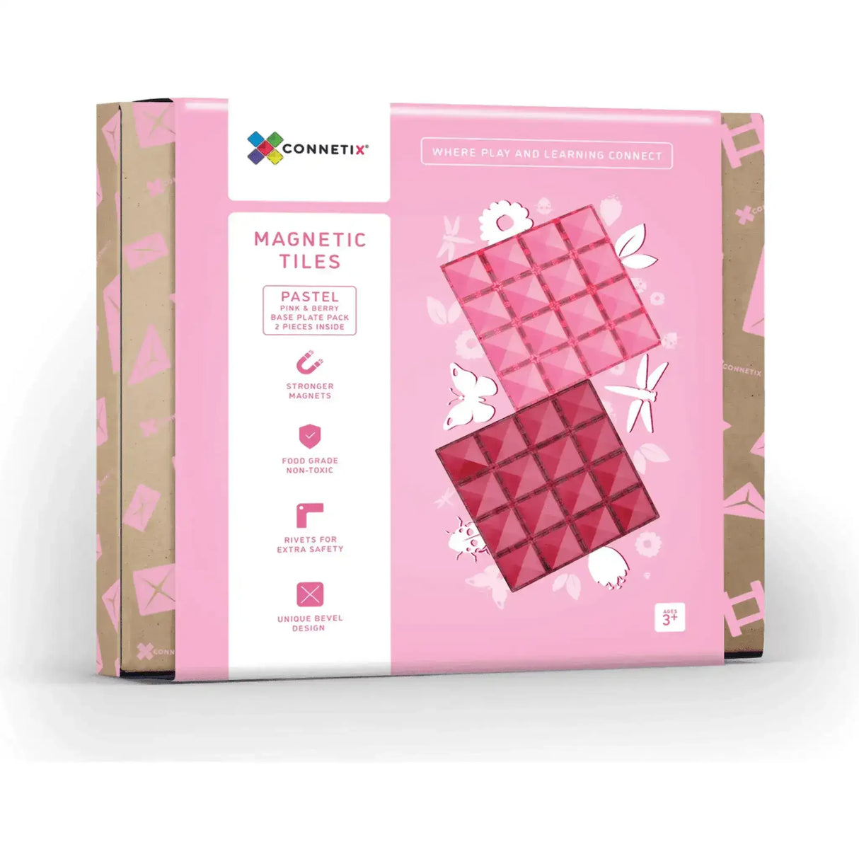 Connetix 2 Piece Base Plate Pink & Berry Pack Pastel - Toybox Tales