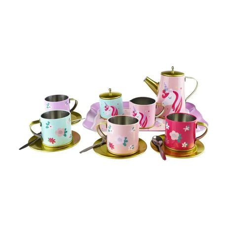 Deluxe Unicorn Tin Tea Set in Suitcase 18 Pieces - Toybox Tales