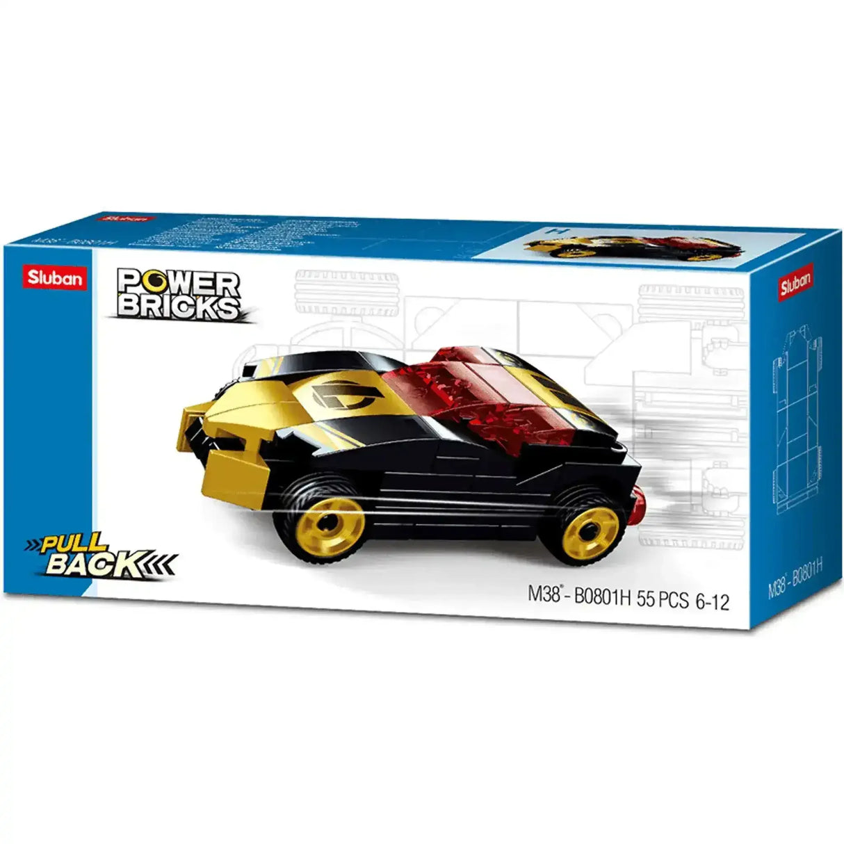 Power Bricks Pull Back Car - Gold Black Winner - Toybox Tales