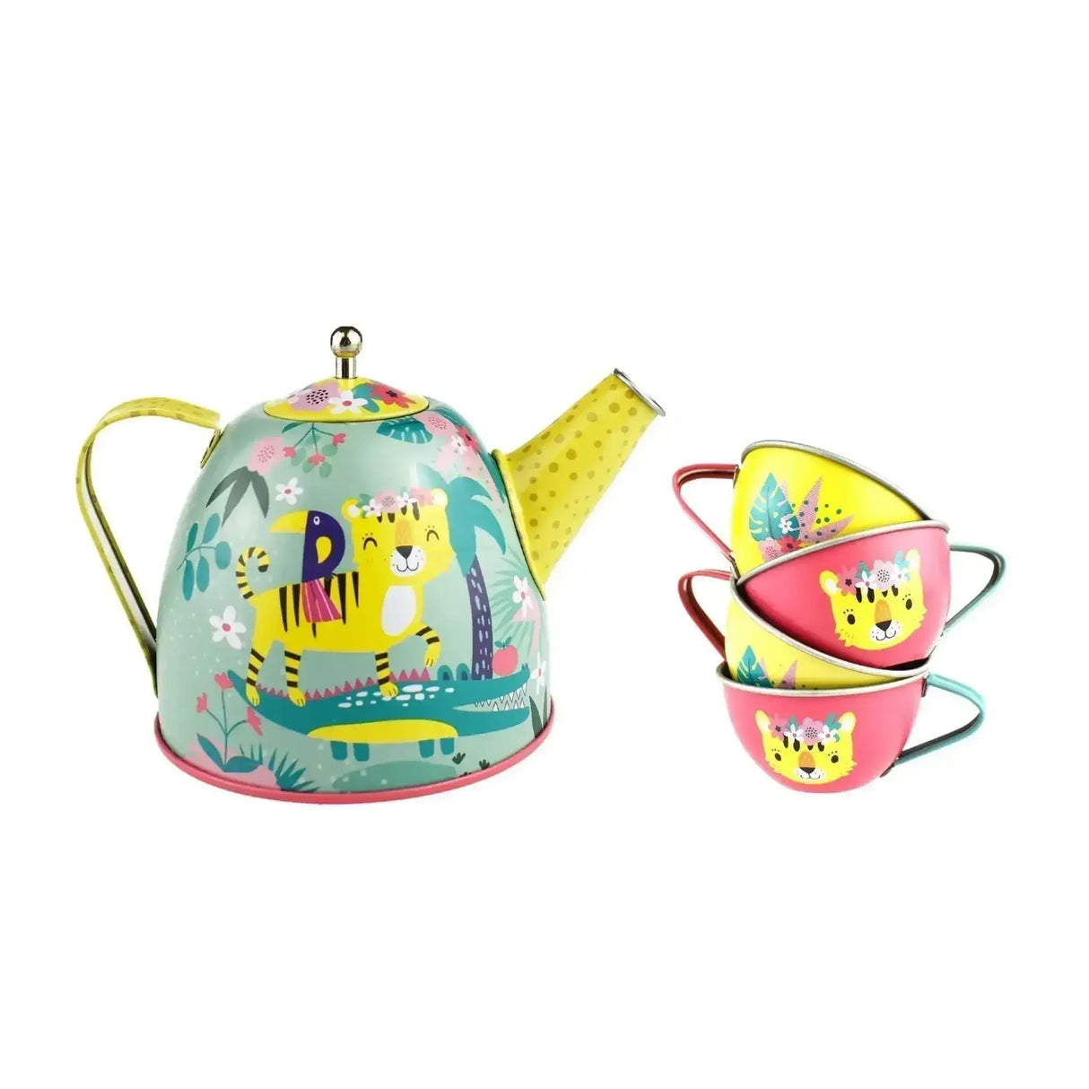 Tiger Tin Tea Set In Picnic Basket (18 Piece Set) - Toybox Tales