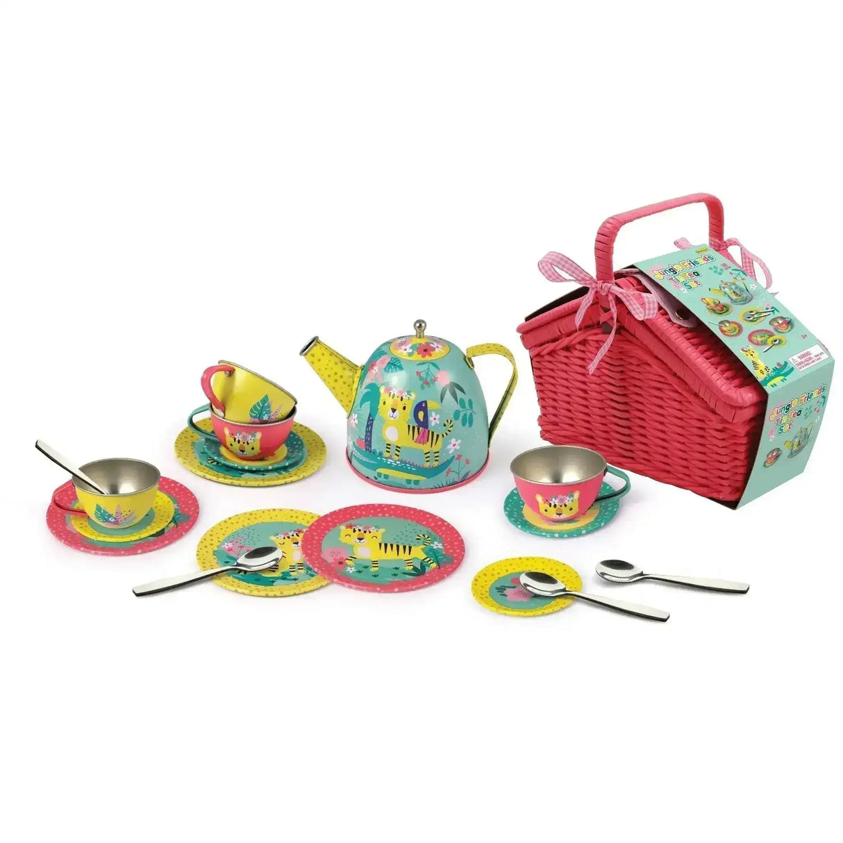 Tiger Tin Tea Set In Picnic Basket (18 Piece Set) - Toybox Tales