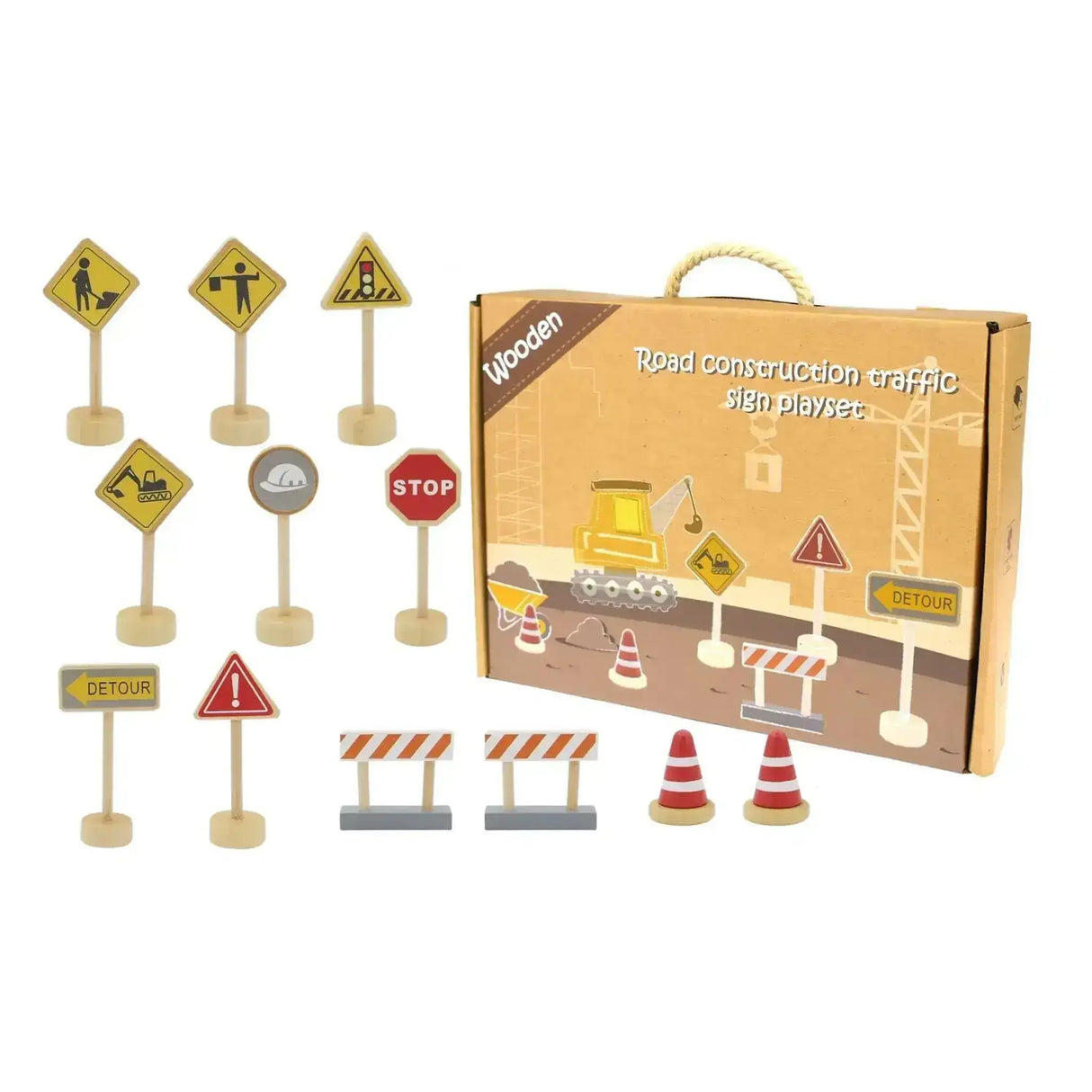 Wooden Construction Road Sign - Toybox Tales